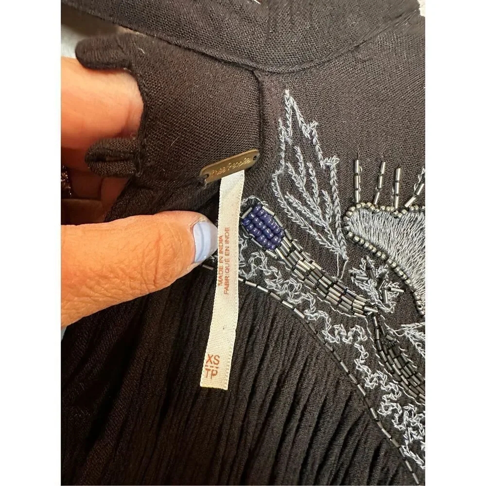 Free People XS Black Embellished Cutout Blouse